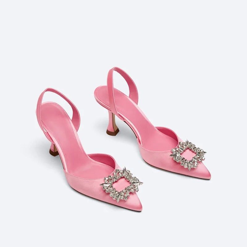 2023 New High Heels Pointed Rhinestone Transparent Belt Thin Heel French Sandals for Women