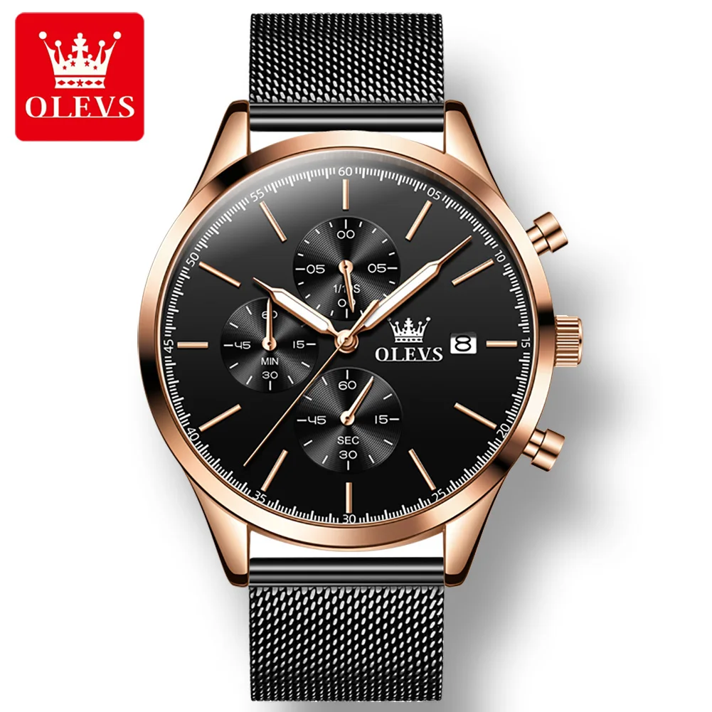 

OLEVS 2881 Fashion Stainless Steel Strap Watch for Men Quartz Multifunctional Three-dials Men Wristwatches Luminous Calendar
