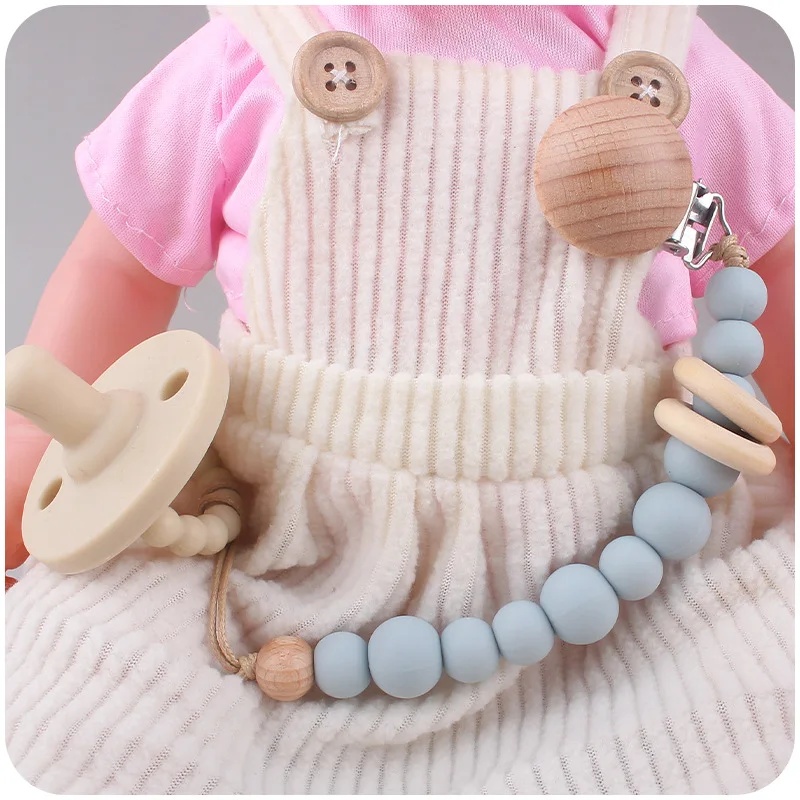 

Beech Wood Chew Bead Pacifier Clips Dummy Chain Holder Newborn Soother Chains Nipple Holder For Babies Teething Toy Baby Chew