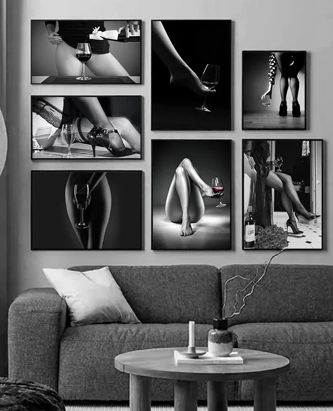 Черно-белые Ретро Сексуальная Женщина Холст Картина Винный Автомобиль Шелковые