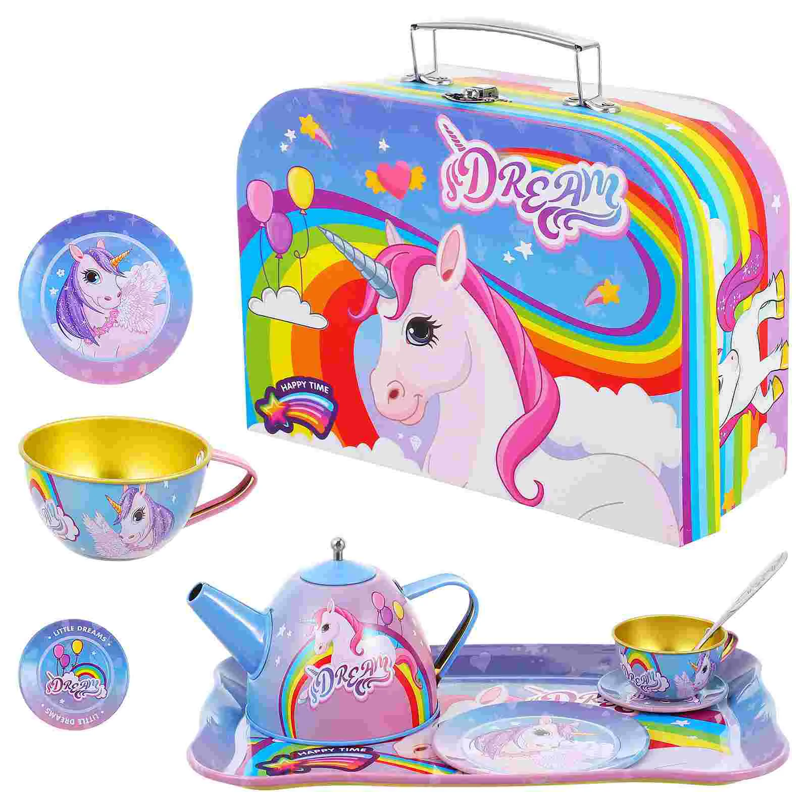

1 Set Tea Set Children Plaything Kids Educational Toys with Spoons