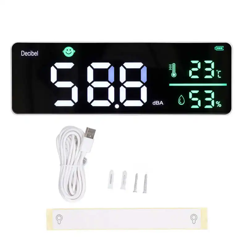Digital Decibel Sound Meter Wall Mounted Sound Level Meter 11in Large LED Display Screen Temperature Humidity Meter For Home