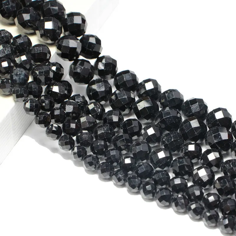

Fine 100% Natural Stone Faceted Black Tourmaline Round Gemstone Spacer Beads For Jewelry Making DIY Bracelet Necklace 6/8/10MM