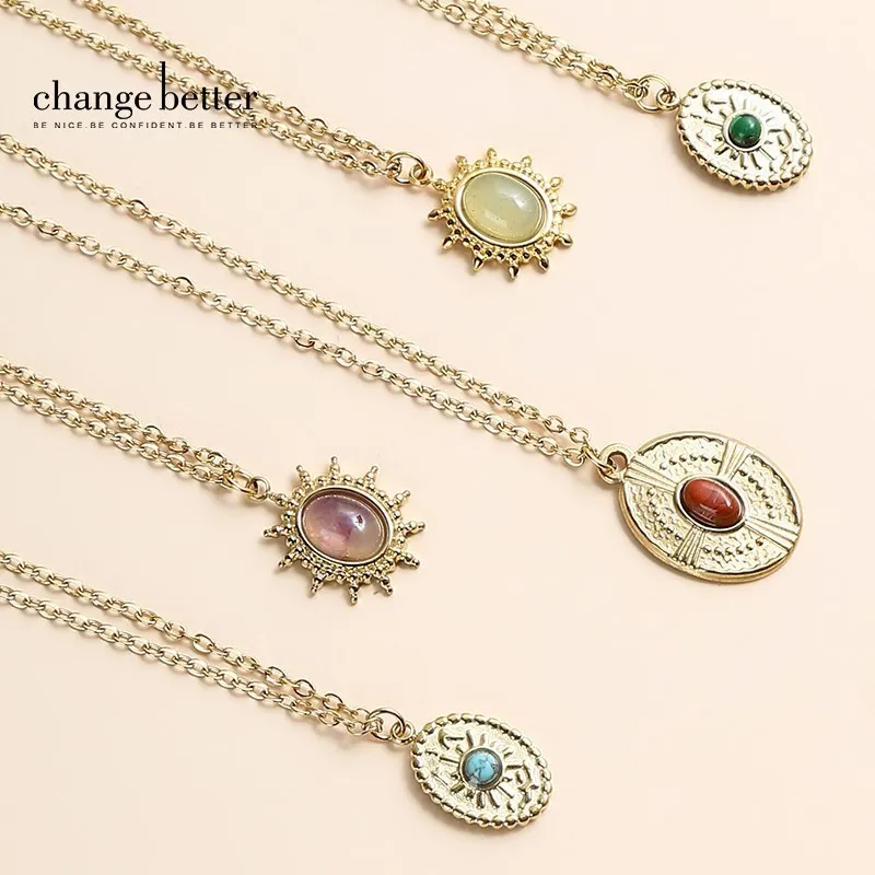 

Ожерелье женское из нефрита и нержавеющей стали с овальным кулоном