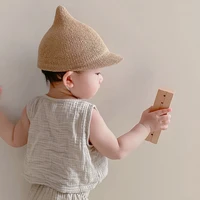 2022 korean style baby straw hat kids summer hats plaited visor peaked hat cute pointy top outdoor sun caps children beach cap