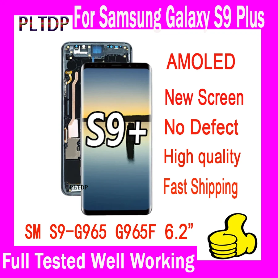 

ЖК-дисплей для Samsung Galaxy S9 Plus G965F, сенсорный экран для Galaxy S9, G960, замена дисплея с рамкой AMOLED