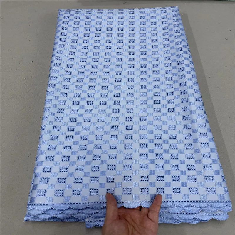 

5 Yards Hot Selling Nigerian Cotton Polish Fabric For Men High Quality Swiss Polish Lace Material With Embroidery HL080911