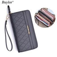 buylor double zip womens wallet purse card holder long wallet pu leather clutch bags female plaid coin purse fashion handbag