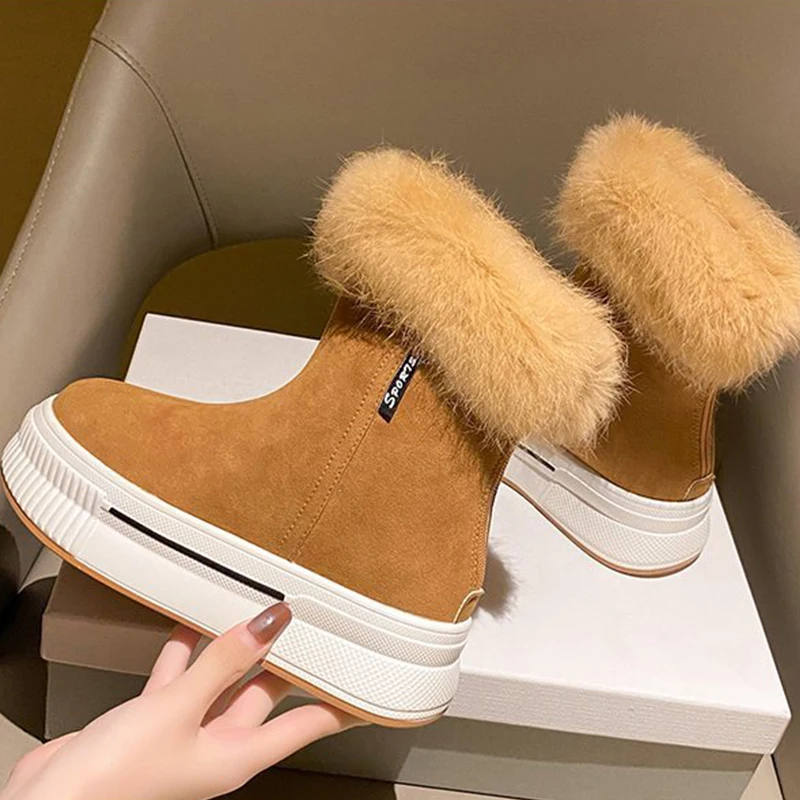 

Women Boots Ankle Boots Ladies Zip Shoes Plush Fur Snow Boots Woman Casual Round Toe Winter Boots Female Fashion Platform Boots