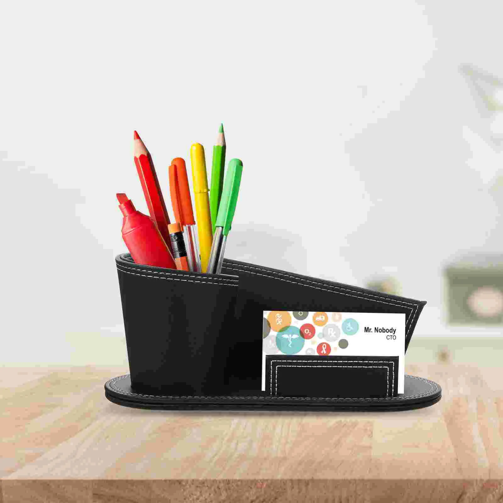 

Vintage Stationary Business Holder Desk Office Supplies Organizer Pu Pen Holders Stand