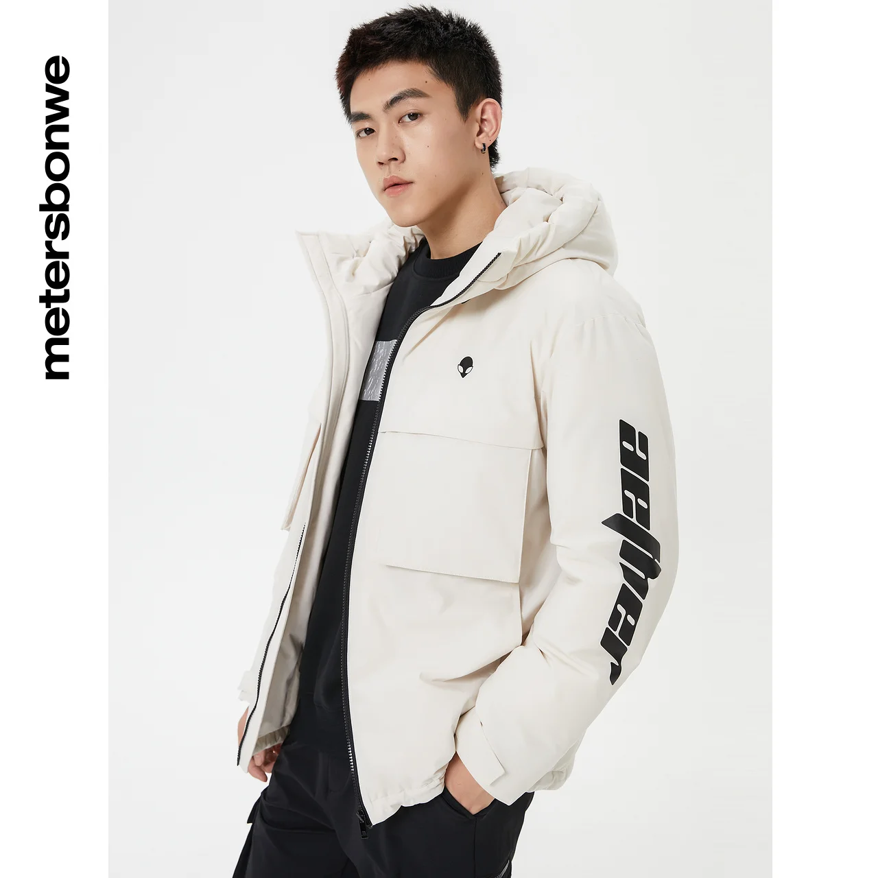 Metersbonwe Hooded Letter Print Down Jacket Men Winter Warm Fashion Fit Down Coat Jackets Male Brand Outerwear New Clothing