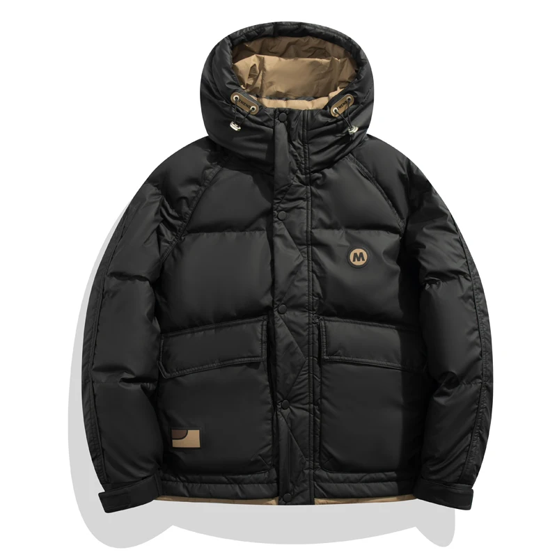 Пуховик мужской с капюшоном свободная теплая пуховая куртка подкладкой в стиле