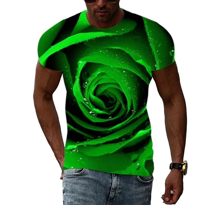 

Летняя модная романтическая уличная футболка с 3D принтом роз в стиле Харадзюку, хип-хоп, мужская и женская футболка с круглым вырезом и коротким рукавом