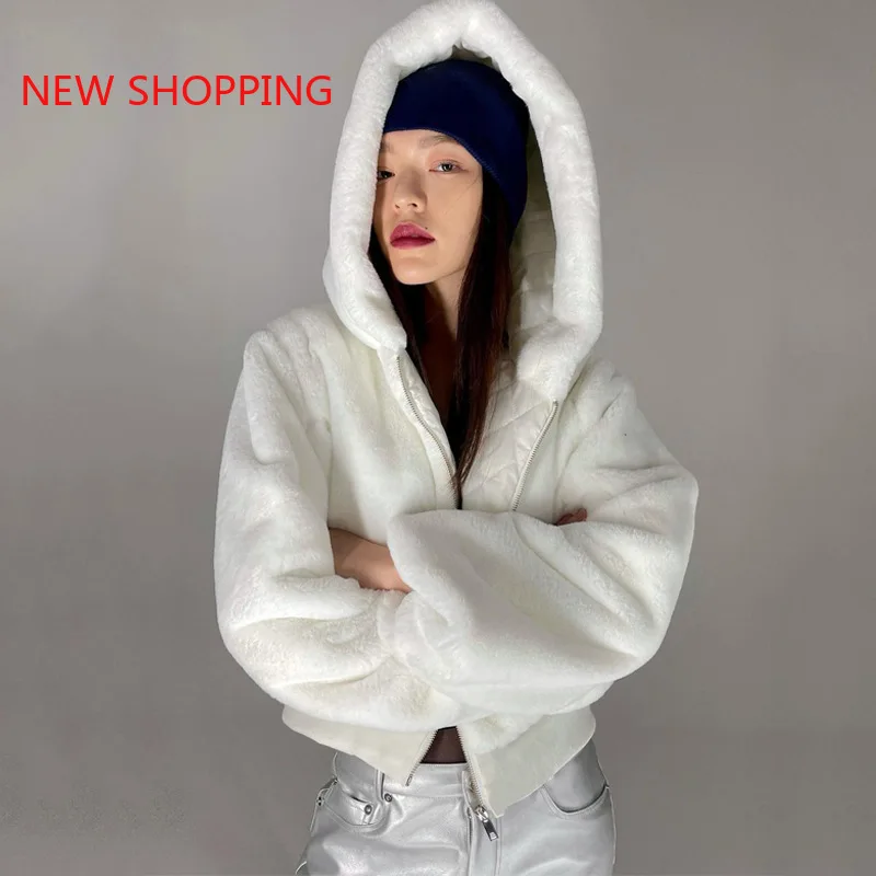 Rabbit Imitation Fur Winter Soft Grass Mink Faux Fur Coat Ladies Artificial Fur Hooded Soft Oversized 2023 Women's Jacket White
