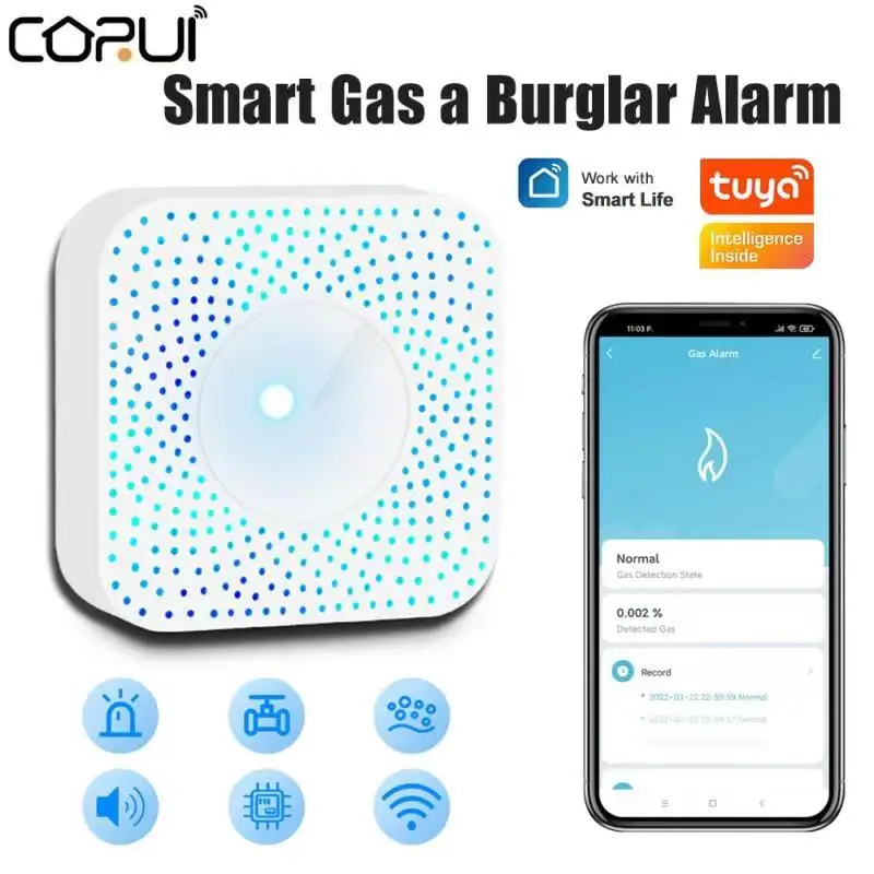

Датчик природного газа CORUI Tuya Zigbee, умный бытовой детектор утечки сжиженного углеводородного газа, пожарная безопасность, для умного дома