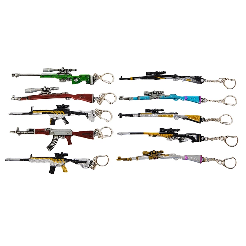 

Fashion Game Weapon Revolver Model Metal Keychain Black Gun Pendant Machine-Gun Model Key Ring Boys Collectible Gift Key Holder