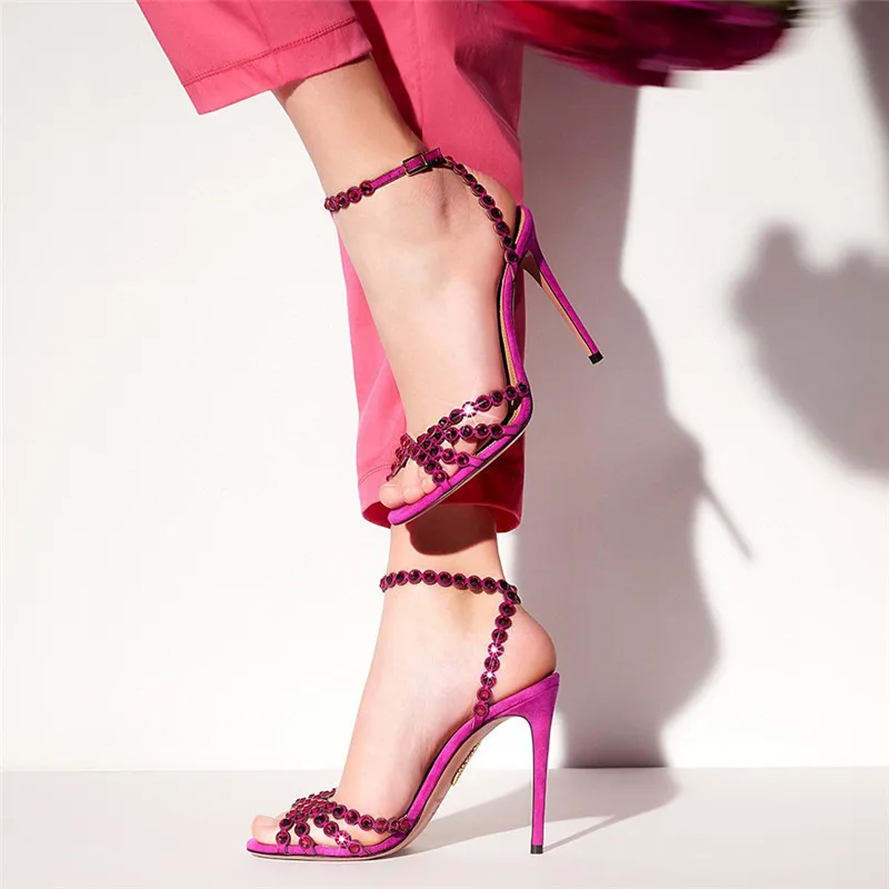 

Clear Heels For Women Sandals Summer Crystal Diamond One Strap Stilettos High Heels Ankle Strap Peep Toe Women's Luxury Sandals
