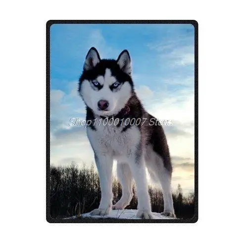 

60" x 80" Blanket Comfort Warmth Soft Cozy Air Conditioning Easy Care Machine Wash White Black Husky Huskie Dogs