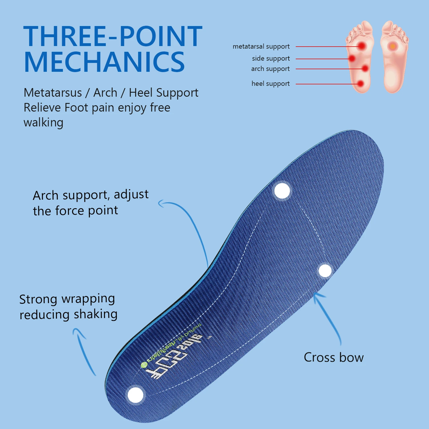 PCSsole 3cm High Arch Shoe Insole Orthopedic Flat Foot Plantar Fasciitis Insole Blue Memory Foam EVA Sole  Sport Insoles 126
