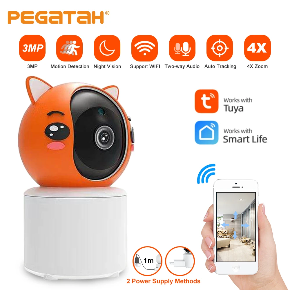

IP-камера видеонаблюдения, 3 Мп, PTZ, Wi-Fi, 4-кратный зум