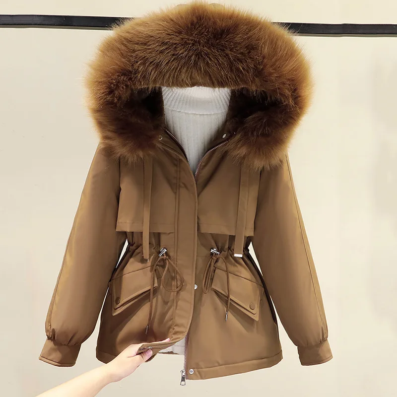 

Cotton Padded Parkas Woman Winter 3XL Big Fur Thicken Jacket Women Loose Warm Fur Liner Hooded Outwear Jackets and Coats