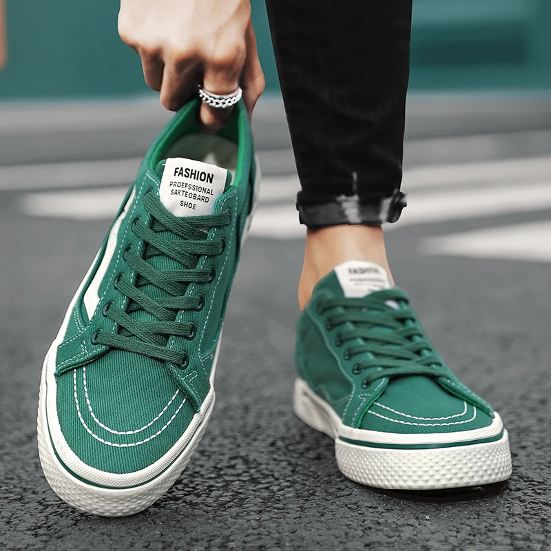 

Spring Summer Fashion Men's Canvas Shoes Flat Breathable Board Shoes Men Non-slip Vulcanized Shoes Lace Up Casual Men Shoes