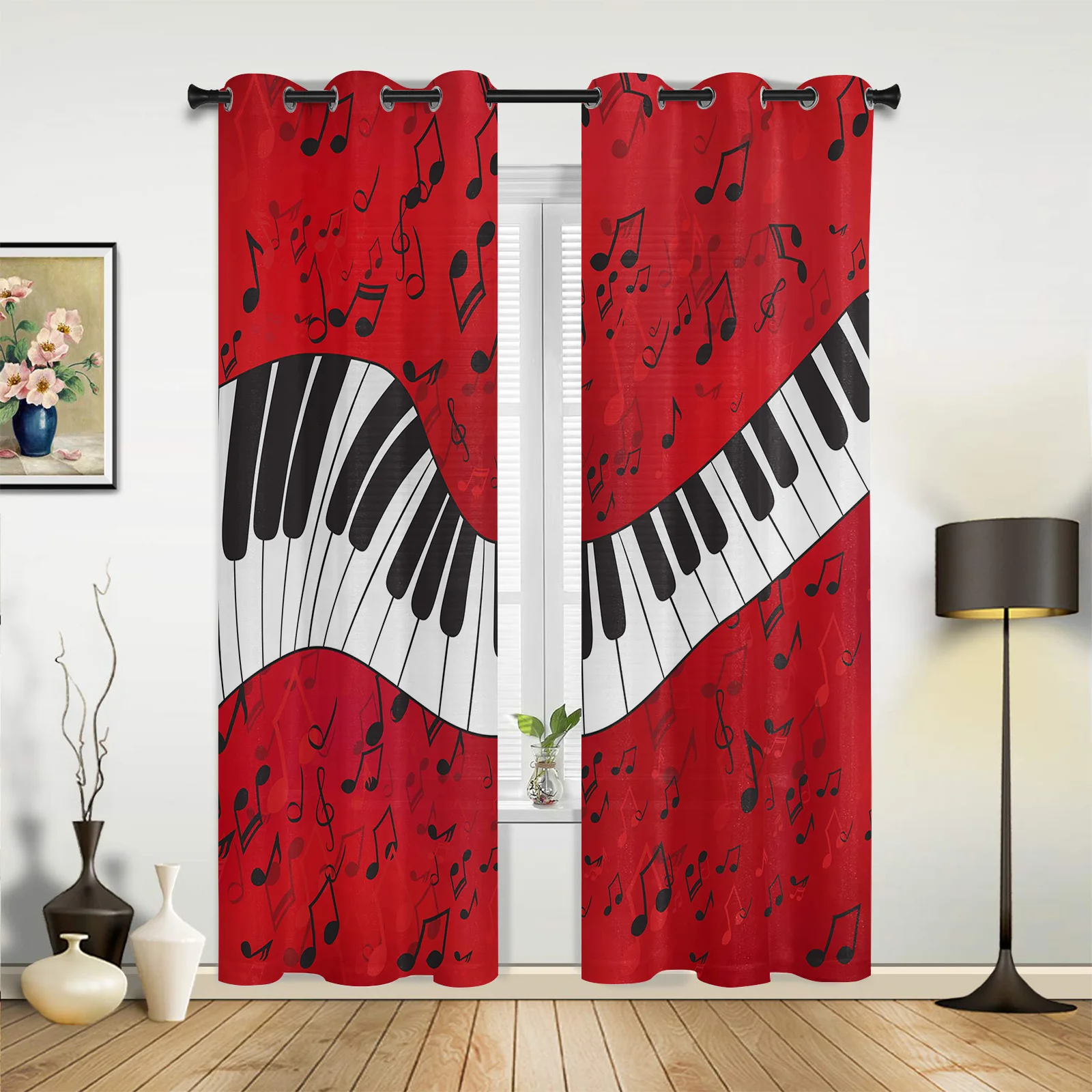 

Piano Keys Music Note Red Curtains for Bedroom Living Room Drapes Kitchen Children's Room Window Curtain Modern Home Decor