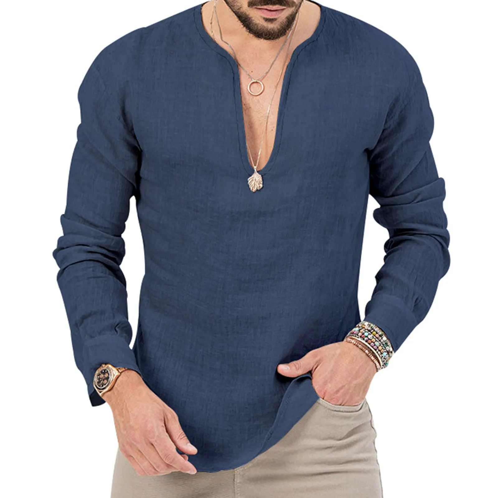 

Men'S Fashion Spring And Summer Casual Long Heavy Cotton T Shirt Mens Shirts Large Pack of Mens Shirts Big And Tall Men's Shirts