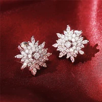 huitan luxury crystal cubic zirconia bridal wedding earrings ear piercing sparkling women earrings trendy jewelry wholesale bulk