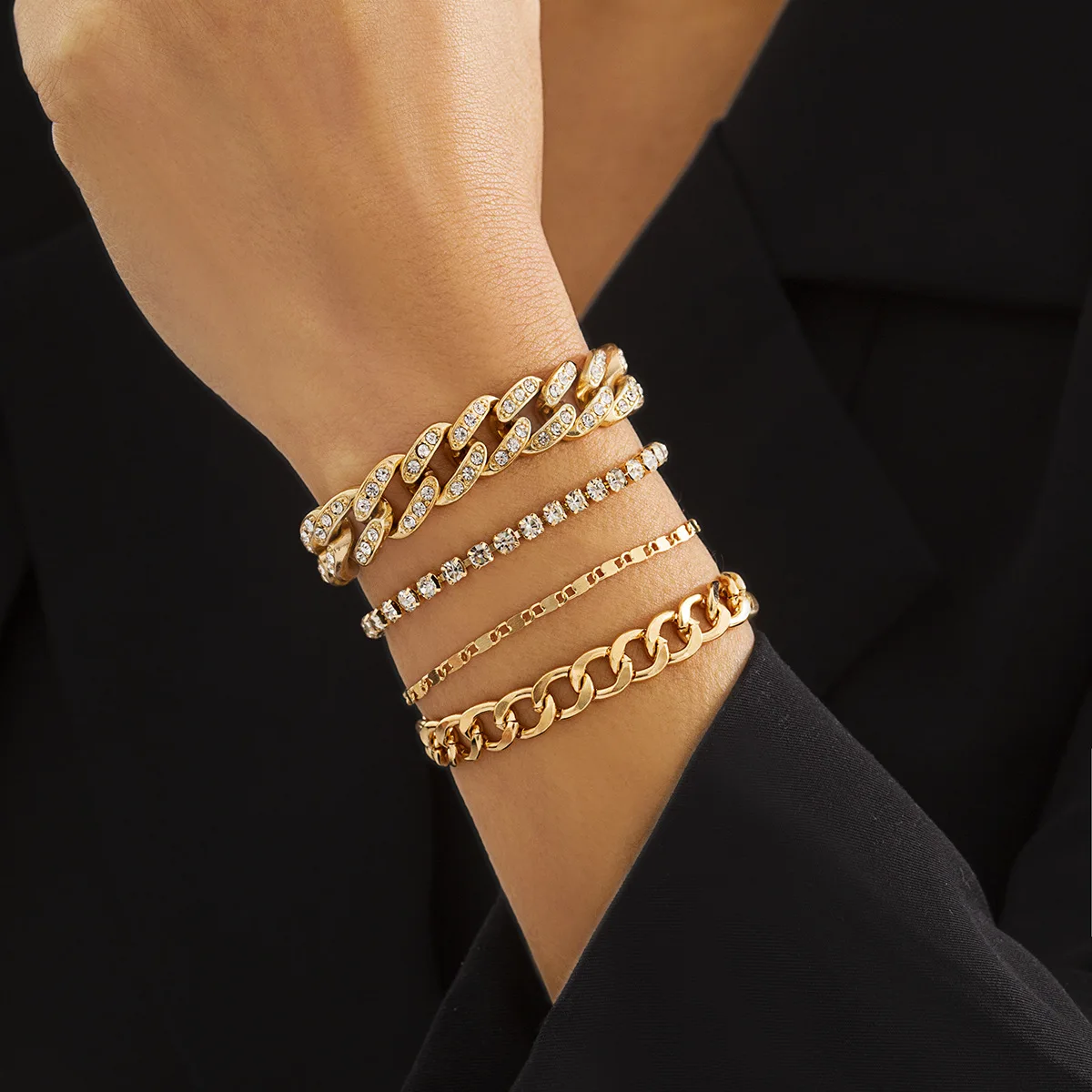 

Snake chain jewelry women's simple personality set Cuba chain diamond bracelet