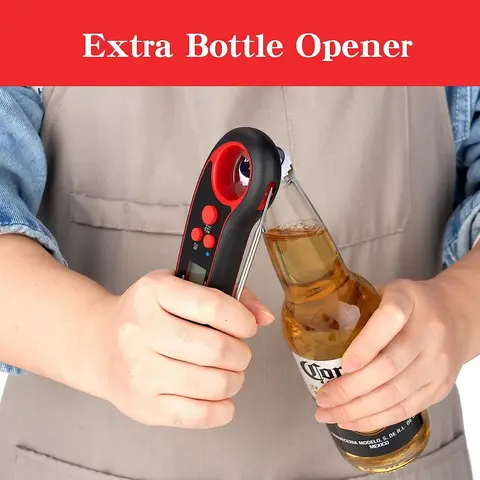 Красный складной цифровой кухонный термометр для еды, быстрое измерение, водонепроницаемая открывалка для бутылок для мяса, воды, молока, приготовления барбекю, гриля