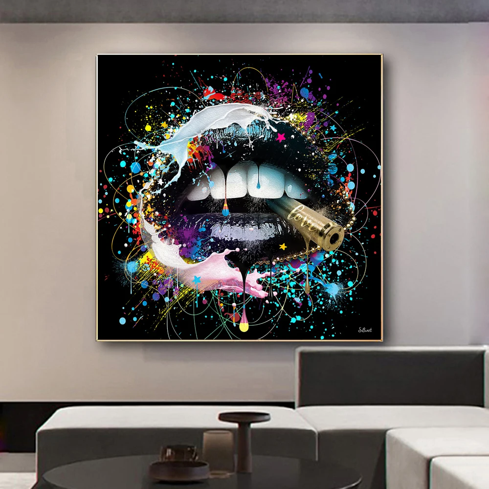 

Graffiti Art Lips Canvas Painting Abstract Sexy Mouth Poster Modern Wall Art Print Picture for Living Room Cuadros Home Decor