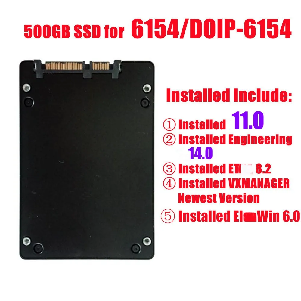 

6154 программное обеспечение, жесткий диск SSD 500G, установленный S 11,0, внешний аккумулятор VXMANAGER на WIN10 для VXDIAG SE 6154 и DOIP 6154