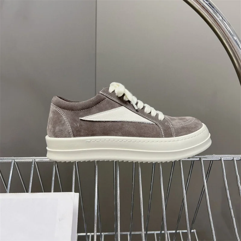 Low-top skateboard shoes calfskin men's shoes 2023 new flat canvas shoes stitching lace-up leather casual shoes women flats