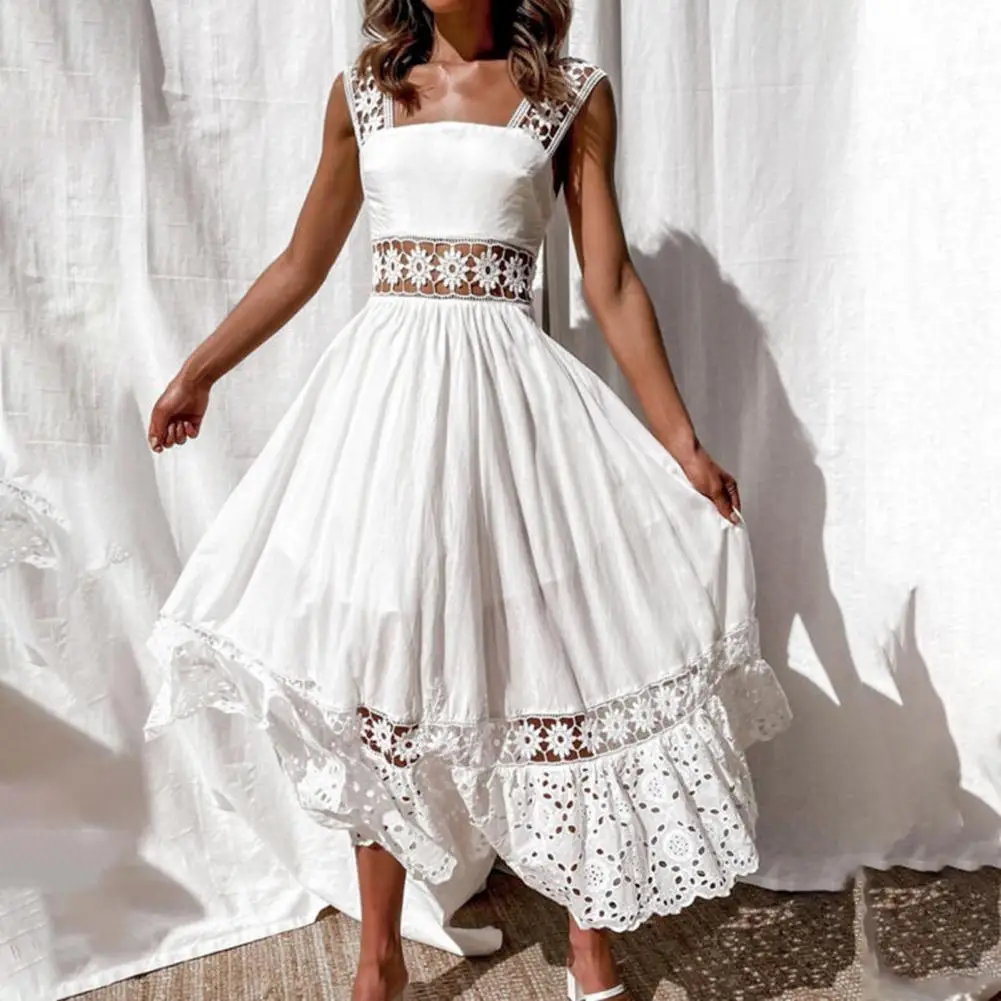 

Beach Dress Women Summer Casual Hollow Out Lace Slim Long Dresses for Women 2022 Elegant Party Dress Street wear