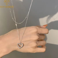 xiyanike double layer hollow heart necklace for women girl sexy clavicle choker korean fashion jewelry gift party collier femme
