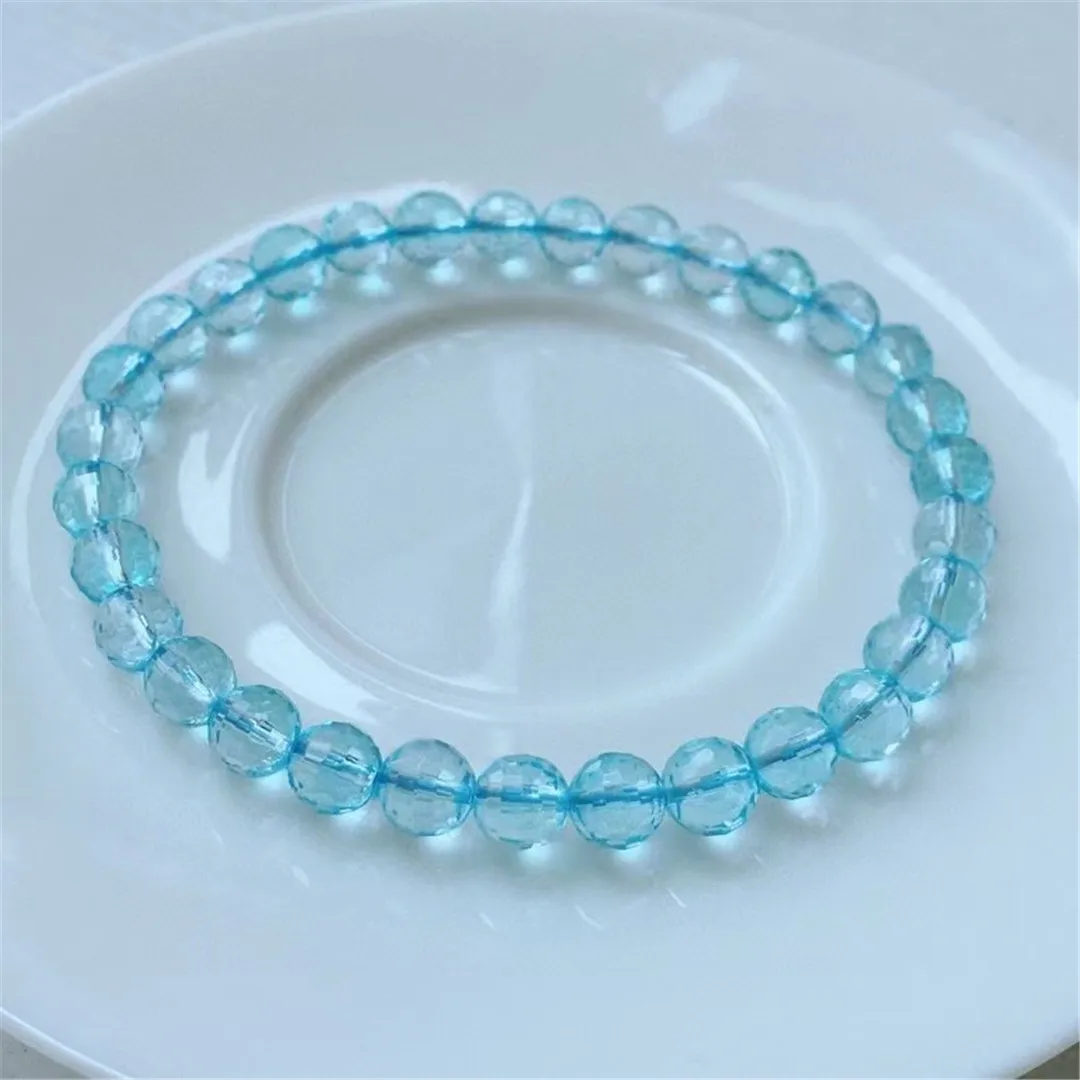 

6mm Natural Blue Topaz Bracelet Jewelry For Women Lady Men Wealth Gift Crystal Cut Beads Stone Energy Gemstone Strands AAAAA