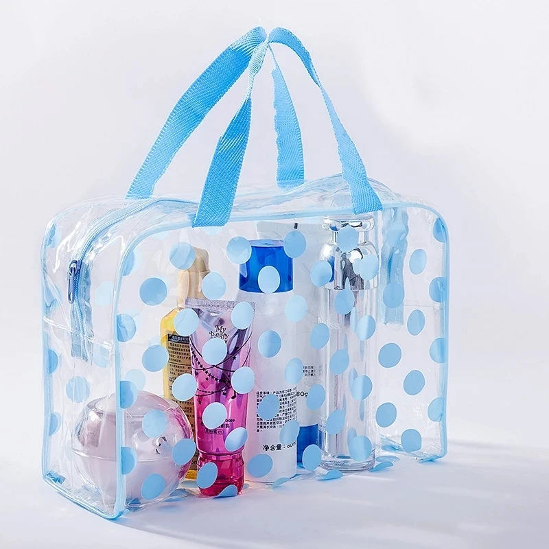 

New Transparent Waterproof PVC Cosmetic Bag Women Simple Dot Printed Storage Handbag Toiletries Organizer Portable Wash Bags