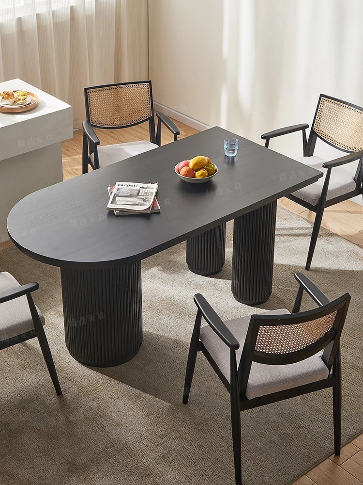 

Solid wood dining table, rock plate island, small apartment, small apartment restaurant, oval rectangular log,
