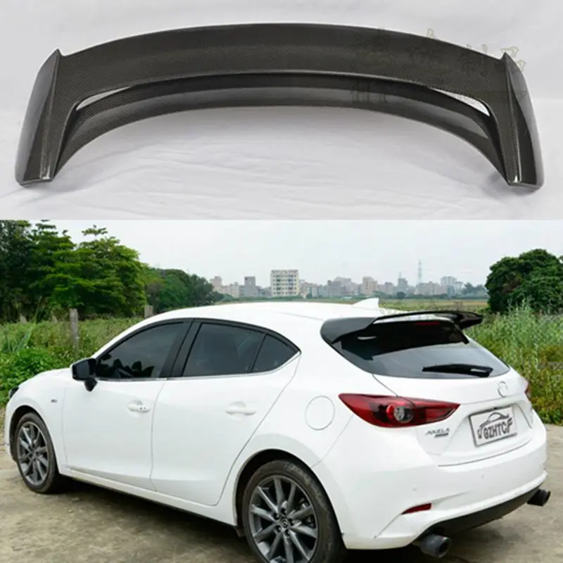 Real Carbon Fiber / FRP sports Car rear Roof double dual Spoiler Wing For Mazda 3 AXELA Hatchback 2014 2015 2016 2017