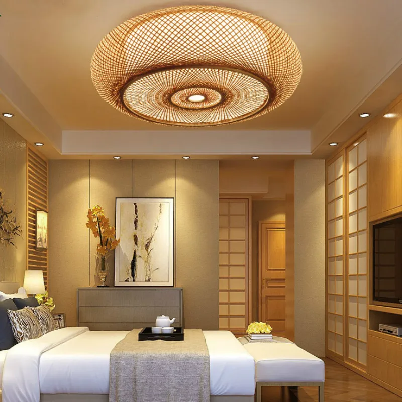 

Бамбуковая Светодиодная лампа в китайском стиле, потолочные светильники, светильники, современные подвесные потолочные светильники для го...