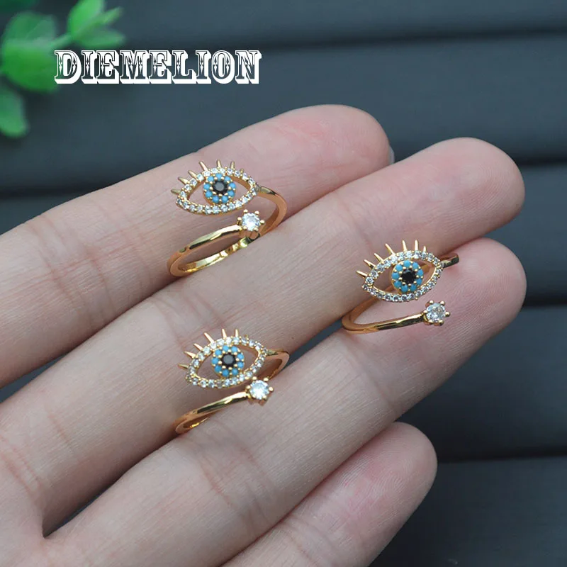 

5pc Fashion Cubic Zircon Turkey Round Eye Ring Classical Gold Color Evil Eye Open Ring for Women Engagement Bohemia Jewelry Gift