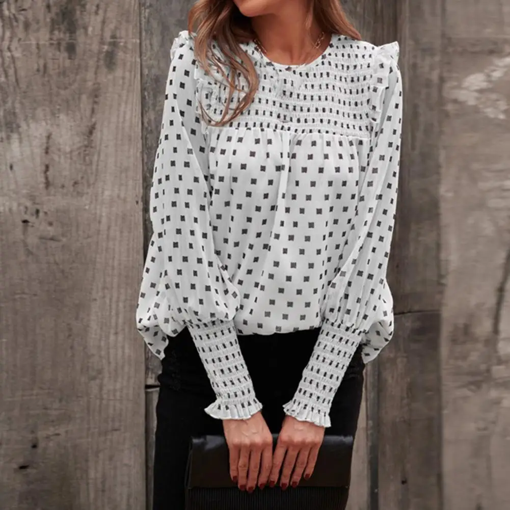 

Women Spring Polka Dot Blouse Geometric Print Loose Commute Long Sleeve Fashion Shirt Daily Wear