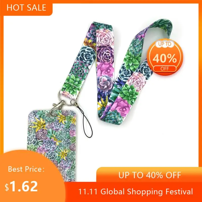 

Succulent plants flowers Anime Lanyard Badge Holder ID Card Lanyards Mobile Phone Rope Key Lanyard Neck Straps Keychain Key Ring