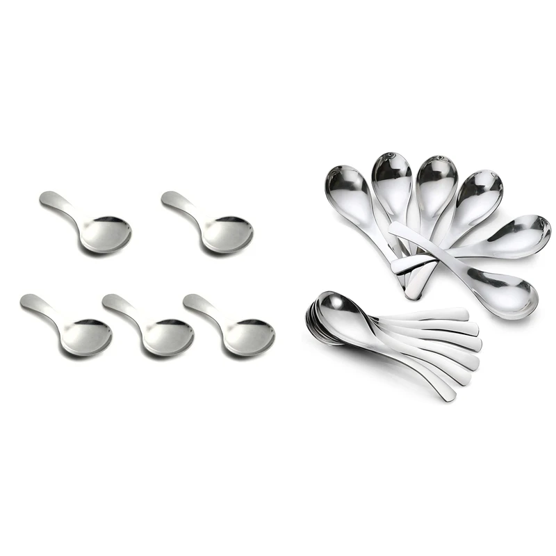 

5X Stainless Steel Serving Spoons With Short Handle (Silver) & 12X Soup Spoons Set,Stainless Steel