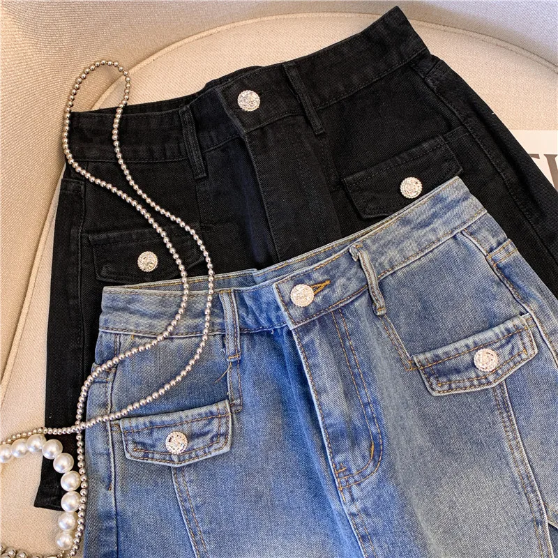 Casual Large Size Culotte For Women's Clothing 2023 Spring Summer New Fashion Slim Short Denim Shorts Skirts Black Blue AC424