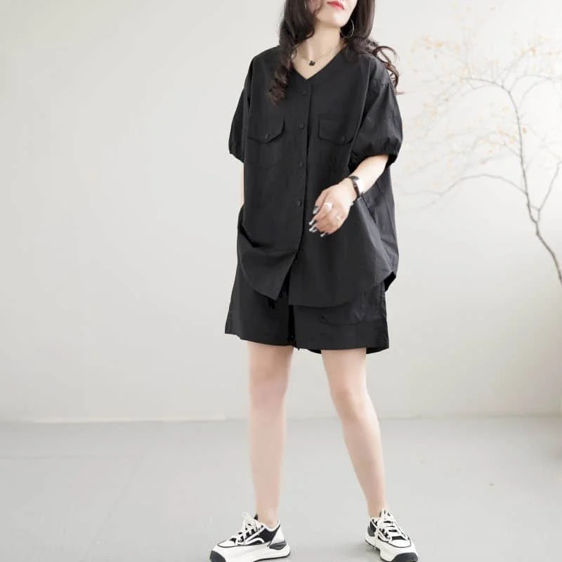 Женский винтажный комплект из 2 предметов Повседневная Блузка с коротким рукавом