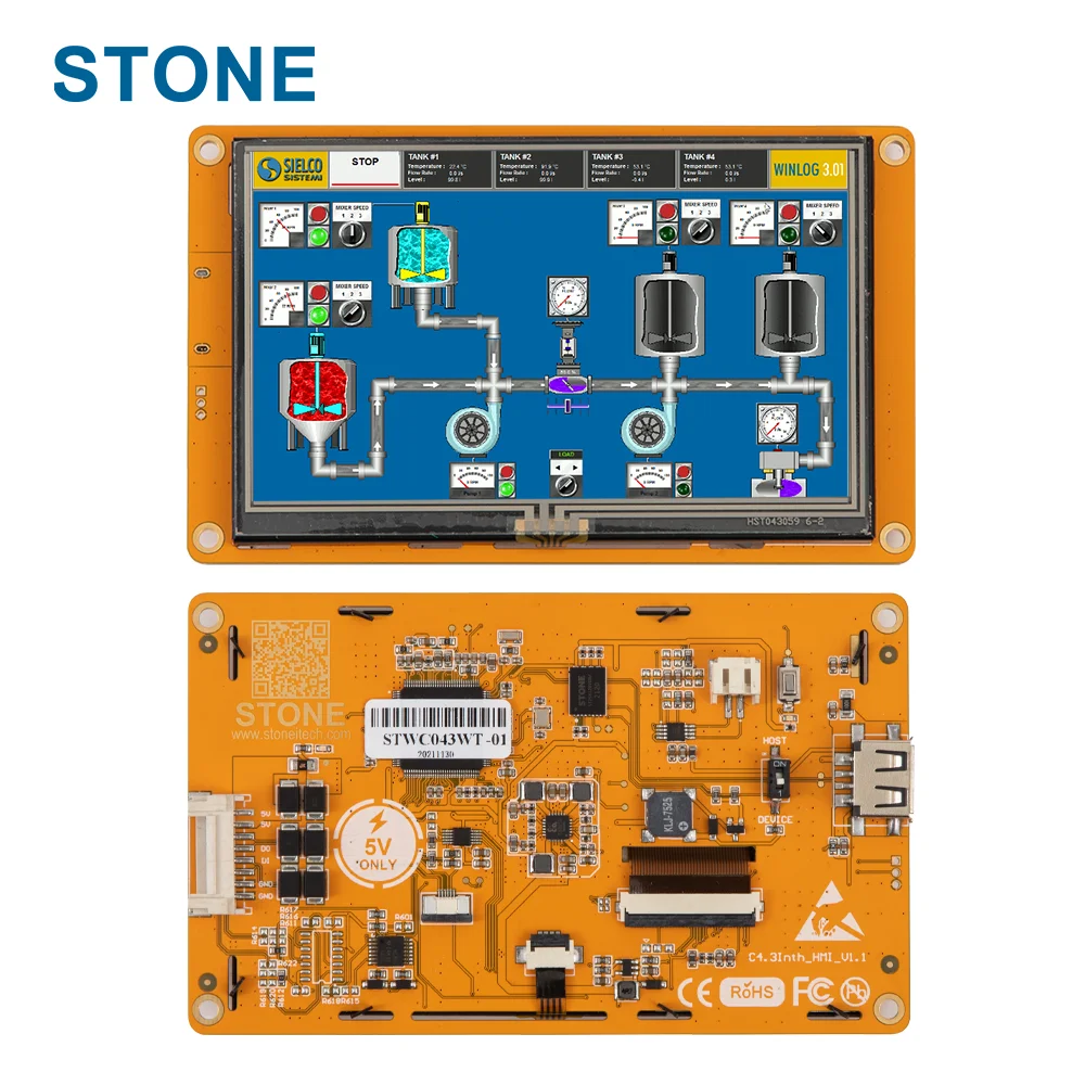 STONE 4.3 Inch Programmable GUI TFT LCD Industrial PC with RS232/RS485/TTL and High Resolution of 480*272 for Industrial Use