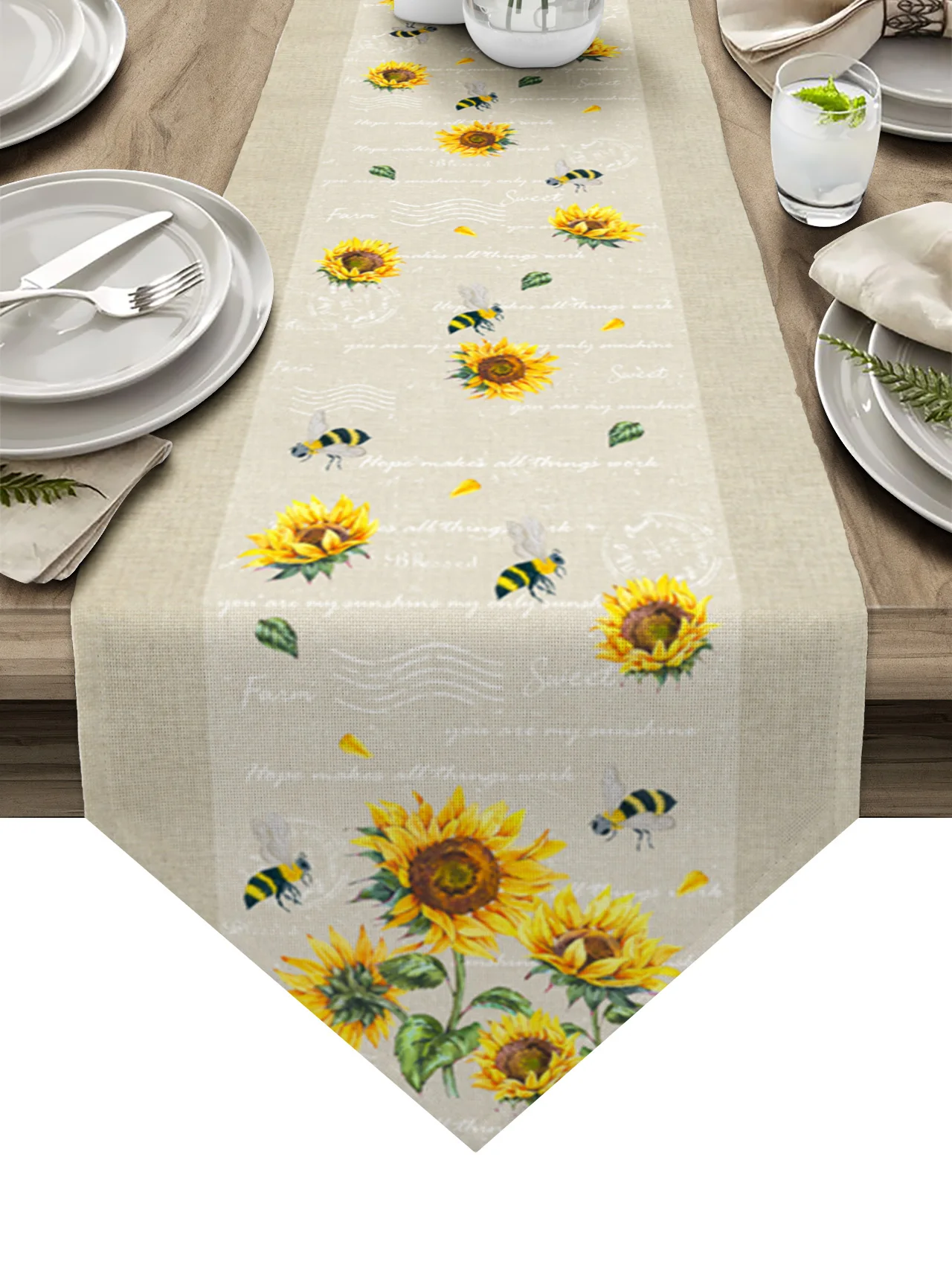 

Retro Sunflower Bee Printed Table Runner Modern Party Wedding Tablecloth Kitchen Table Fashion Home Decor
