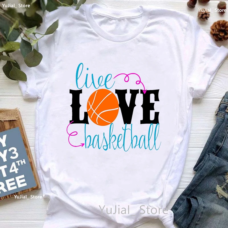 

Colorful Love Basketball Graphic Print Tshirt Women White Short Sleeve Tshirt Femme Summer Tops Tee Shirt Streetwear
